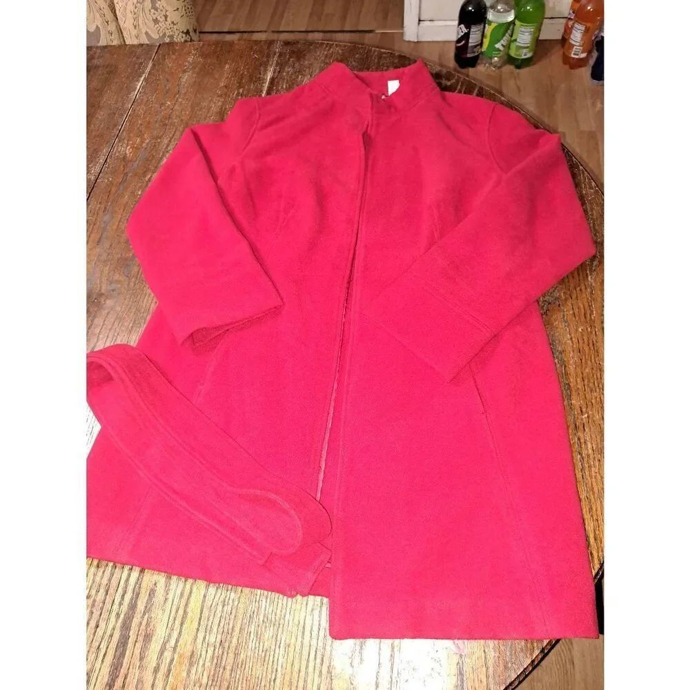 Small Size 4 Chicos Size 0 Red Long Sleeve Belted Coat Jacket with Pockets